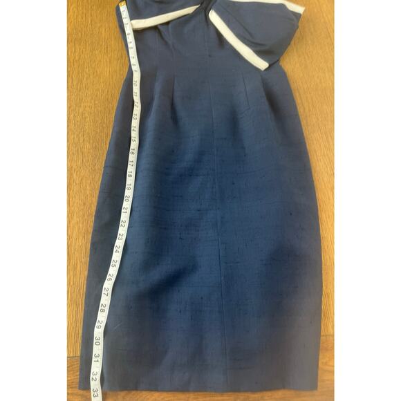 Mr. Blackwell Design Vintage 1950’s/60’s Raw Silk Navy White Dress RARE Size 4 - Picture 4 of 13